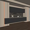 Modern Grey Sideboard Design In Kitchen With Cabinets Drawers And Marble Backsplash 3d model