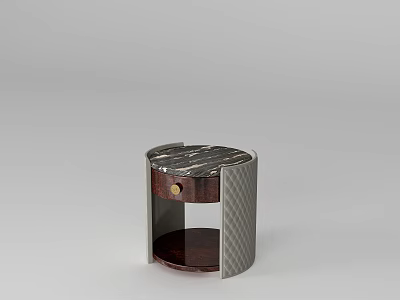 Modern Marble Top Bedside Table With Wooden Drawer And Metal Frame For Bedroom 3d model