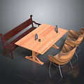 Stylish Wooden Dining Furniture Set With Table Bench And Two Chairs
