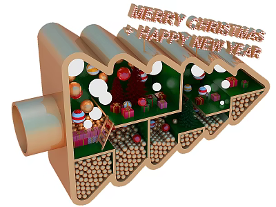 Festive Christmas New Year Decorative Display With Colorful Balls Gift Boxes And Ladder 3d model