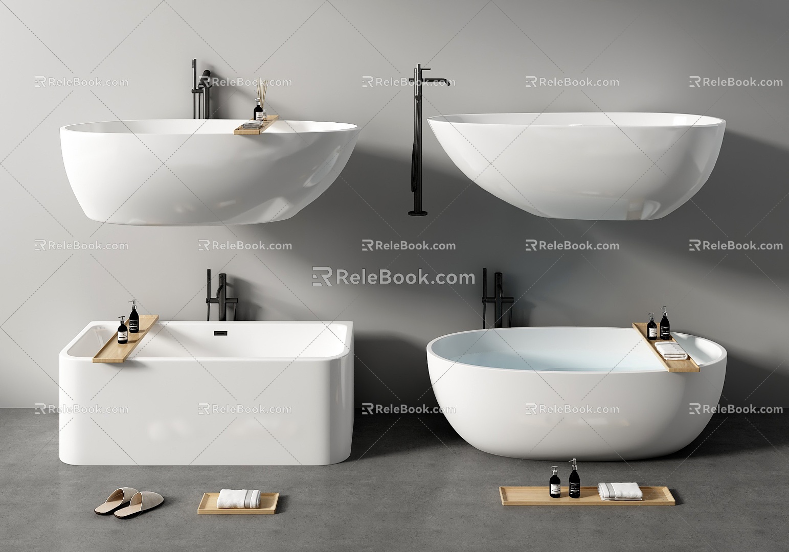 modern bath tub slippers bathroom small pieces 3d model