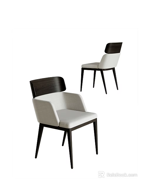 Modern Minimalist Leisure Chair With Dark Backrest Light Seat And Thin Black Legs 3d model 