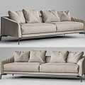 Modern Light Beige Two Seater Sofa with Multiple Soft Cushions and Metal Legs Design