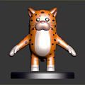 Cute Orange Cartoon Cat With Black Spots Standing On Purple Base White Belly Paws Pink Nose