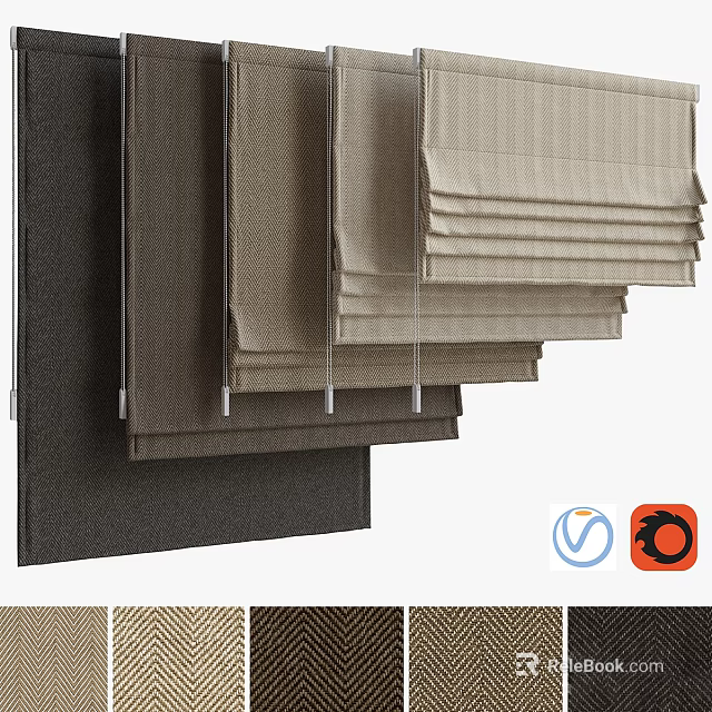 Modern Curtains with Dark Gray Beige and Brown Fabric Featuring Neat Folded Design 3d model 