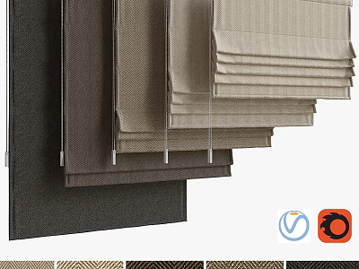 Modern Curtains with Dark Gray Beige and Brown Fabric Featuring Neat Folded Design 3d model