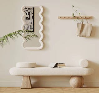 Nordic Shoe Changing Stool Dressing Mirror Clothes Hook Bag Books Green Planting 3d model