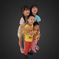 Happy Children Siblings Standing Together In Group Portrait With Smiles