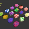 Colorful Easter Eggs With Shiny Surfaces And Various Patterns On Dark Background