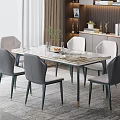 Modern Dining Table Set With Marble Tabletop And Six Grey Leather Chairs 3d model