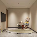 Modern Bright Dining And Living Space With Marble Flooring Built In Cabinets And Natural Greenery