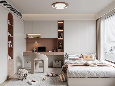 Modern Kids Room Interior Design With Bed Desk Chair Bookshelf And Toys 3d model