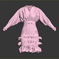 Pink V Neck Lantern Sleeve Dress With Decorated Waist And Layered Ruffled Skirt