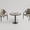 Modern Round Table And Light Gray Armrest Chairs Set With Marble Top 3d model