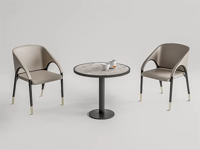 Modern Round Table And Light Gray Armrest Chairs Set With Marble Top 3d model