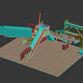 Vibrant 3D Stairs And Slide Structure With Blue Red Orange Metal Frames Design