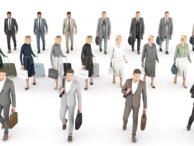 Many business professionals walking together holding briefcases dressed in formal attire 3d model