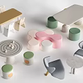 Colorful Kids Table with Various Shapes and Matching Stools for Children