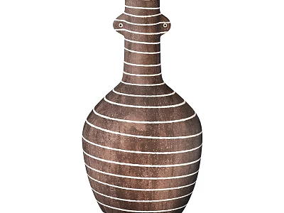 Elegant Brown Ceramic Vessel With Slender Neck White Horizontal Stripes And Wide Body 3d model