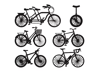 Various Bicycle Types Including Tandem Unicycle Road and Basket Bike Designs 3d model