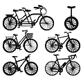 Various Bicycle Types Including Tandem Unicycle Road and Basket Bike Designs