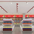 Grocery Supermarket Interior With Well Stocked Shelves Of Colorful Beverages And Products