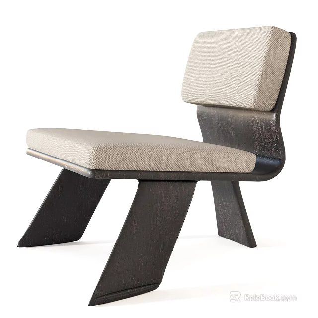 Modern Style Accent Chair With Light Beige Fabric Upholstery And Dark Wooden Angular Legs 3d model 