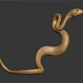Golden Snake Sculpture With Curved Body On Dark Background With Reflection