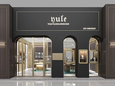 Luxury Jewelry Boutique Exterior Design With Arched Doorways Glass Display Windows And Gold Accents 3d model