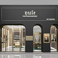 Luxury Jewelry Boutique Exterior Design With Arched Doorways Glass Display Windows And Gold Accents