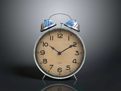 Vintage Alarm Clock With Double Bells Beige Dial And Black Numbers 3d model