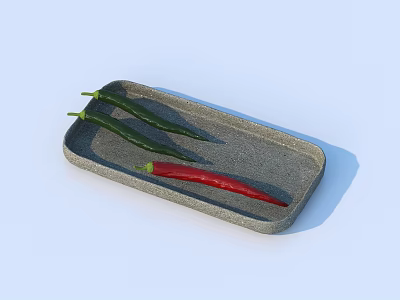 Fresh Green and Red Chili Peppers Arranged on Gray Rectangular Tray 3d model