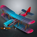 Vintage Space Aviation Biplane Model With Blue Pink Gradient Red Tail And Brown Propeller