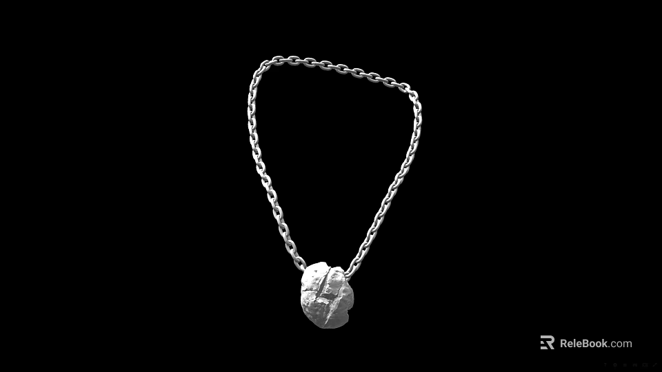 Fashionable Silver Necklace with Chain Link Design and Textured Round Pendant 3d model 
