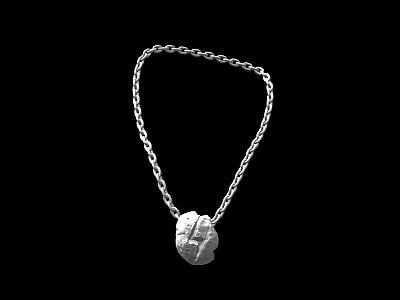 Fashionable Silver Necklace with Chain Link Design and Textured Round Pendant 3d model