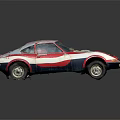Vintage Sports Car With American Flag Red White Blue Stars Stripes Design
