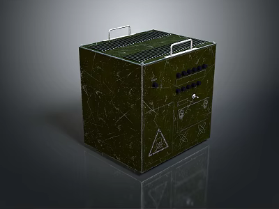 Green Camouflage Military Weapon Storage Box With Metal Handles And Surface Symbols 3d model
