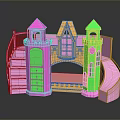 Colorful Plastic Toy Castle with Pink Green Yellow Towers Slide and Stairs