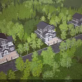 Modern Detached Villa Exterior Wall With Light Facade Dark Roofs Surrounded by Forest Trees