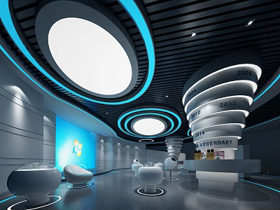Modern Futuristic Interior Space With Circular Ceiling Blue Lighting And Spiral 3d model