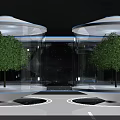 Futuristic Tech Environment With Two Trees In Transparent Cylindrical Structures And Illuminated Circular Designs 3d model