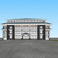 Traditional Roof Modern Glass Facade Multi Storey Office Building With Open Plaza And Blue Sky