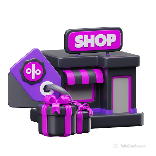 Commercial Shopping Complex Featuring Shop Sign Discount Tag And Gift Boxes 3d model 