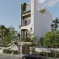 Modern Detached Villa With White Exterior Multi Storey Design Surrounded By Palm Trees And Greenery
