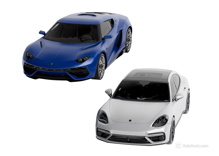 Blue Sports Car and White Sedan Showcasing Sleek Exterior and Modern Design Features 3d model 