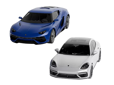 Blue Sports Car and White Sedan Showcasing Sleek Exterior and Modern Design Features 3d model