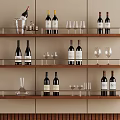 Multi Tiered Wine Rack With Wine Bottles Glasses And Decanter On Shelves