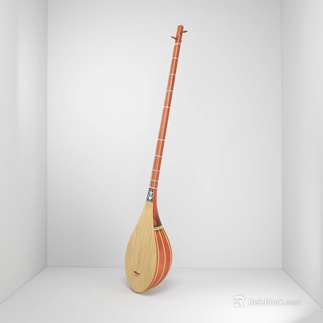 Traditional Wooden String Instrument With Long Neck And Pear Shaped Body 3d model 