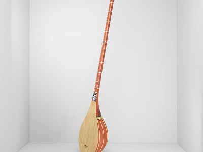 Traditional Wooden String Instrument With Long Neck And Pear Shaped Body 3d model