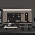 Modern Tea Room Interior Design With Wooden Shelves Bench Round Stools and Window Blinds
